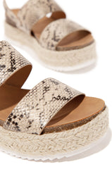 Kaz Espadrilles Rubber Trim Sole Ankle Buckle Open Toe Wedge Sandals (7, Python)