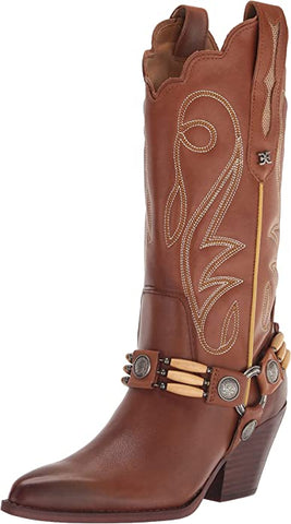 Sam Edelman Jackie Toasted Chestnut Pointy Toe Stacked Heel Pull On Western Boot