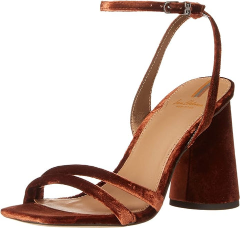 Sam Edelman Kia Warm Copper Squared Open Toe Ankle Strap Block Heeled Sandals