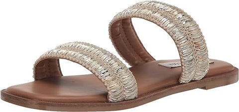 Steve Madden Dandy Metallic Multi Slip On Double Straps Flat Slides Sandals