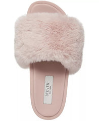 Steve Madden Randela Blush Pink Rounded Open Toe Fur Slip-on Wedge Mule Slides