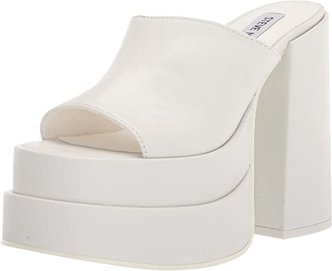 Steve Madden Cagey White Leather Open Toe Slip On High Platform Retro Sandal