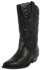 Soda Reno Western Cowboy Pointed Toe Knee High Pull On Tabs Boots Black Pu