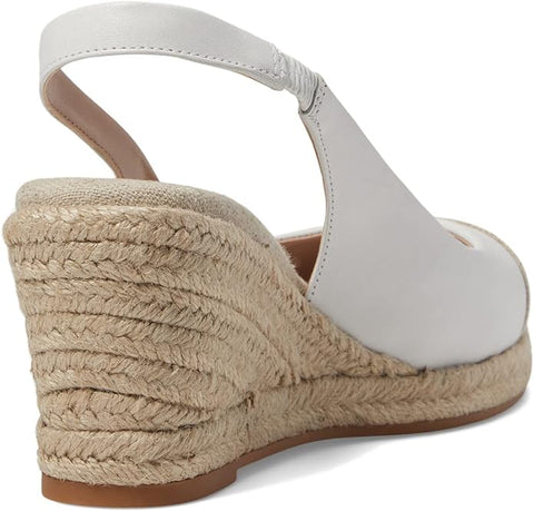 Cole Haan Cloudfeel White Leather Natural Linen Slingback Wedge Heeled Sandals