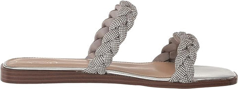 Sam Edelman Inette Soft Silver Strappy Rhinestone Detailed Slip On Flats Sandals