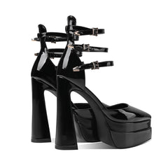 Arqa Platform Heels Patent Leather Pointy Toe High Heels Ankle Buckle Dress Pumps 7