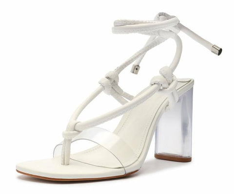 Schutz Siena White Clear Vamp Lace Up Open Toe Clear Column Heels Sandals
