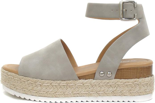 Soda Topic Dove Grey Espadrilles Ankle Strap Studded Open Toe Wedge Heel Sandals