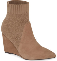Cecelia New York Renata Pointy Toe Sock Bootie Mustang Taupe Fitted Wedge Boots