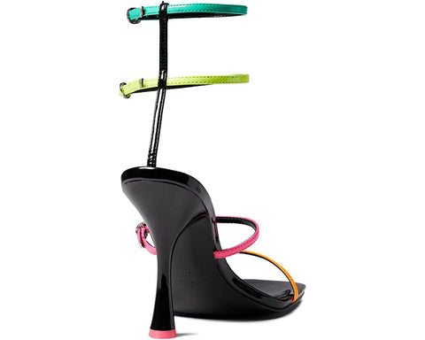 Nine West Aves3 Multicolor Square Open Toe Ankle Strap Cylindrical Heeled Sandal
