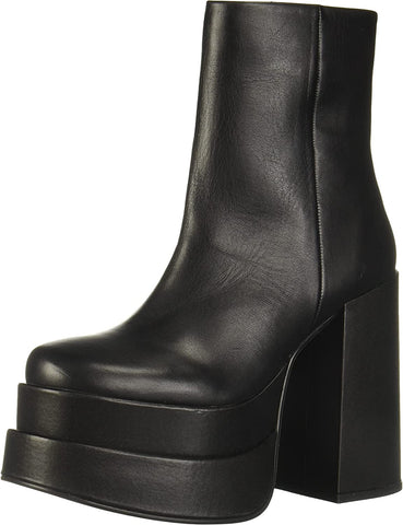 Steve Madden Cobra Black Leather Block Heel High Platform Fashion Ankle Boots
