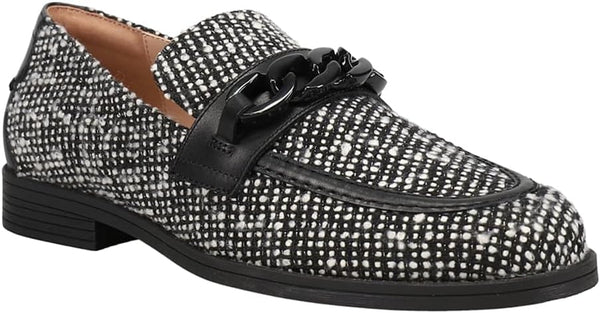 Cole Haan Stassi Black/White Boucle Slip On Chain Detailed Rounded Toe Loafers