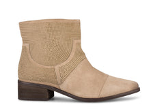 Klub Nico Women Zola Boots-Oatmeal Suede Nude Stacked Heel Chelsea Ankle Bootie