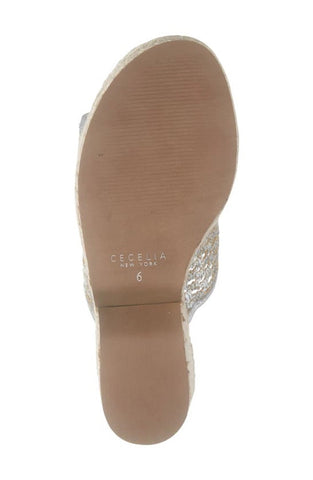 Cecelia New York Frisbee Platform Silver Mesh Slip On Open Toe Heel Wedge Sandal