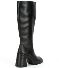 Steve Madden Fanatik Black Leather Block Heel Squared Toe Knee High Boots