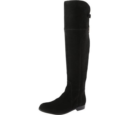 Charles David Reed Black Suede Over The Knee Thigh High Gold Zipper Suede Boots