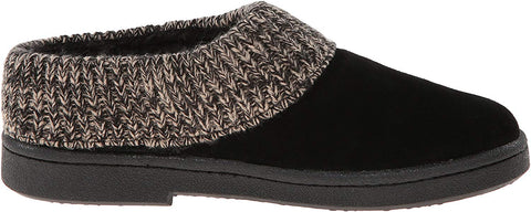 Clarks Women's Knit Scuff Leather Slipper Mules Sweater Cuff Clog (6, Black)