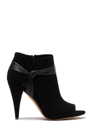 Vince Camuto Annavay Black Suede Leather Open Peep Toe Pump Ankle Boot