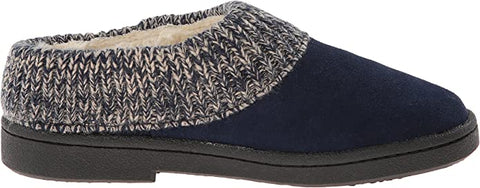 Clarks Angelina Navy Knitted Slip On Rounded Toe Furry Collar Spring Clog Mules