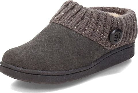 Clarks Grey Knitted Collar Winter Clog Rounded Closed Toe Slippers