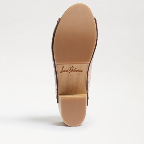 Sam Edelman Bardot Dark Beige Leather Slip On Open Toe Stud Detail Fashion Mules