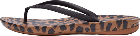 FitFlop iQushion Leopard Slip On Open Toe Flat Flip Flops Open Toe Sandals