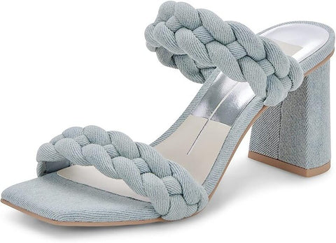 Dolce Vita Paily Light Blue Denim Braided Straps Open Toe Block Heeled Sandals