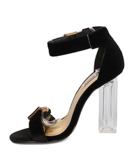 Cape Robbin Maria-16 Black Velvet Open Toe Buckle Square Lucite Clear Block Heel