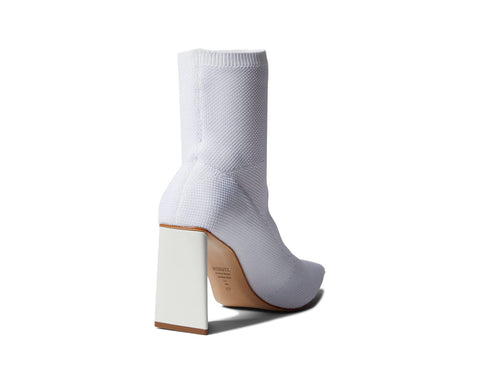 Schutz Marila White Pull On Stretchy Block Heel Pointed Toe Fashion Mesh Boots