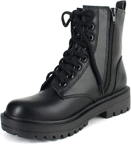 Soda Firm Black Lace Up Rounded Toe Chunky Sole Platform Combat Ankle Wide Boots
