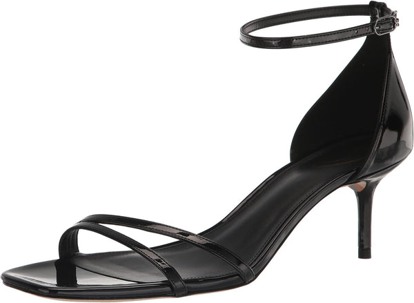 Sam Edelman Peonie Black Patent Ankle Strap Open Toe Strappy Kitten Heel Sandals