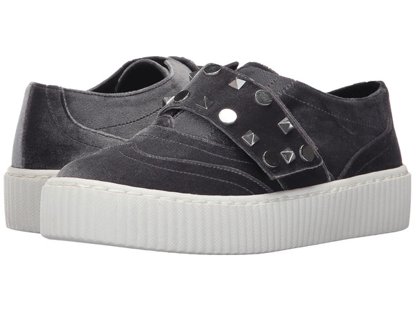 Shellys London Elsie Grey Velvet Shoe Embellished Slip-On White Platform Sneaker
