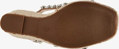 Steve Madden Upright-R Tan Espadrille Pearl Embellished Strap Wedge Sandals 8