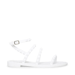 Steve Madden Travel Leather Rock Stud Flat Sandals White Jelly