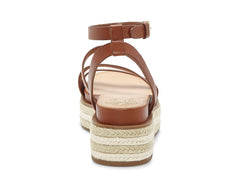 Vince Camuto Aevie Tan Cognac Leather Strappy Platform Espadrille Wedge Sandals