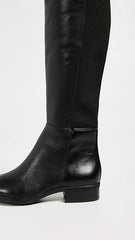 Sam Edelman Pam Black Leather Rounded Toe Stacked Block Heel Over The Knee Boots