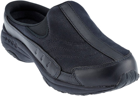 Easy Spirit Travel Time Round Closed-Toe Slip On Mule Clog  Navy Leather Wide