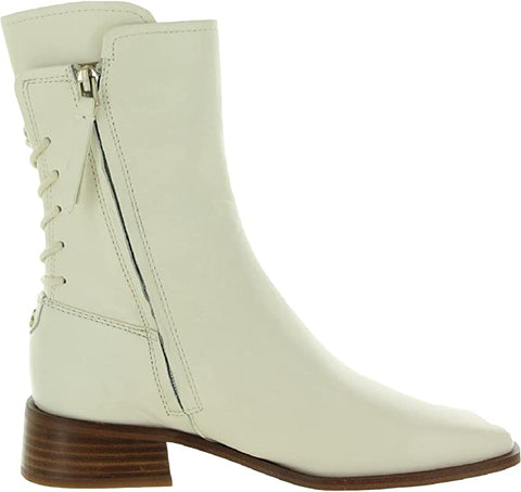 Sam Edelman Tana Ivory Leather Chunky Heel Squared Toe Zipper Mid-Calf Boots