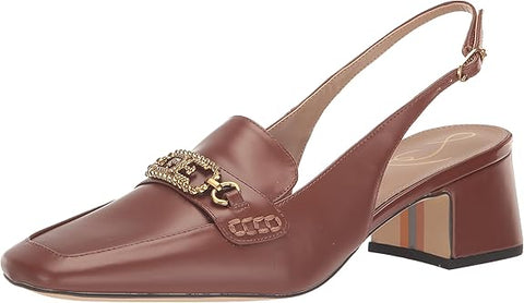 Sam Edelman Teana Rich Saddle Slingback Squared Toe Block Heeled Classic Pumps