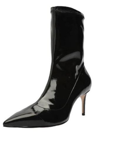 Schutz Luh Black Patent Stretch Fitted Pull On Pointed Toe Stiletto Ankle Boots