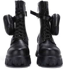 Cape Robbin Monalisa Black Moto Chic Chunky Platform Lace Up Pouch Combat Boots