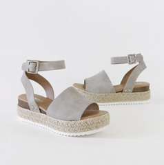 Soda Topic Grey Casual Rubber Sole Flatform Embellished Wedge Ankle Strap Open Toe