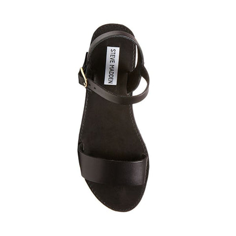 Steve Madden Donddi Open Toe Ankle Strap Banded Flat Sandals Black Leather