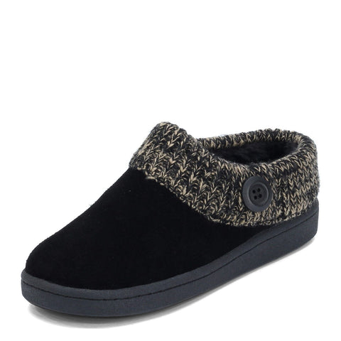 Clarks Womens Slipper Suede Leather Knitted Collar Clog Slippers - Plush Faux Fur Lining Wide