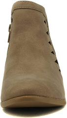 Soda Chance Taupe Dispu Perforated Cut Out Stacked Block Heel Ankle Booties