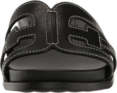 Sam Edelman Nettie Black Leather Slip On Open Toe Flats Slides Sandals