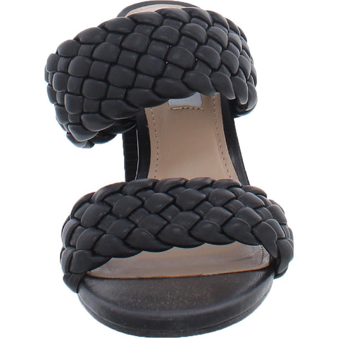 Steve Madden Tielo Black Fashion Texture Straps Slide Stacked Heeled Sandals 6