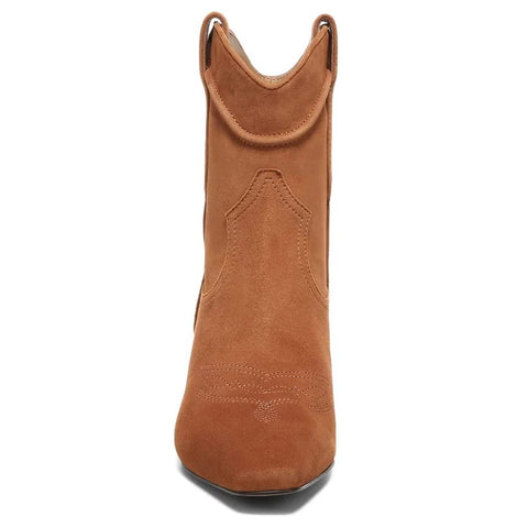 Sam Edelman Taryn Frontier Brown Suede Pointed Toe Kitten Heel Cowboy Boots