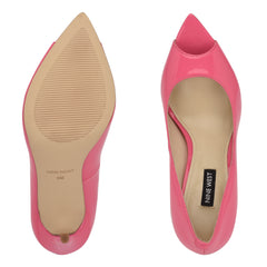 Nine West Prizz Pink Patent Slip On Pointed Open Toe Sky High Stiletto Heel Pump