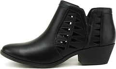 Soda Chance Black Pu Block Heel Side Zipper Closed Toe Breathable Ankle Booties